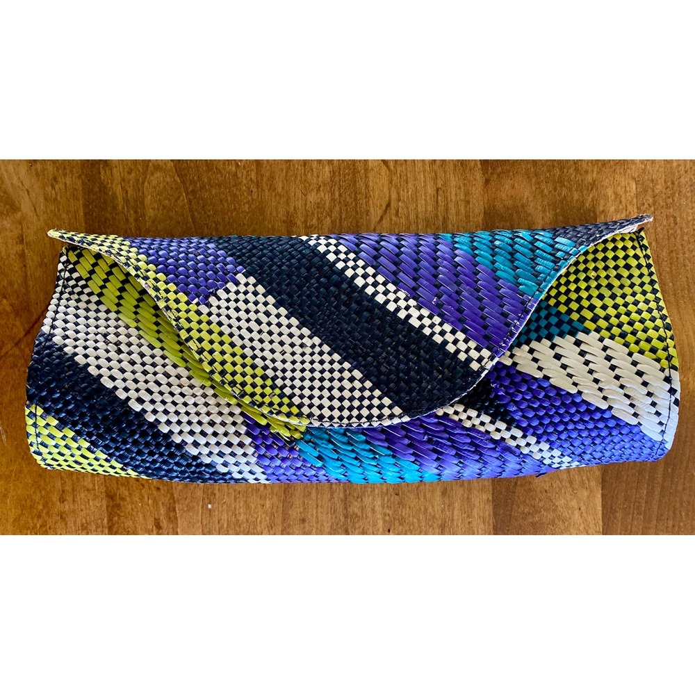Banago Woven Straw Clutch Bag Multicolor Geometric Envelope Magnetic Snap Bag